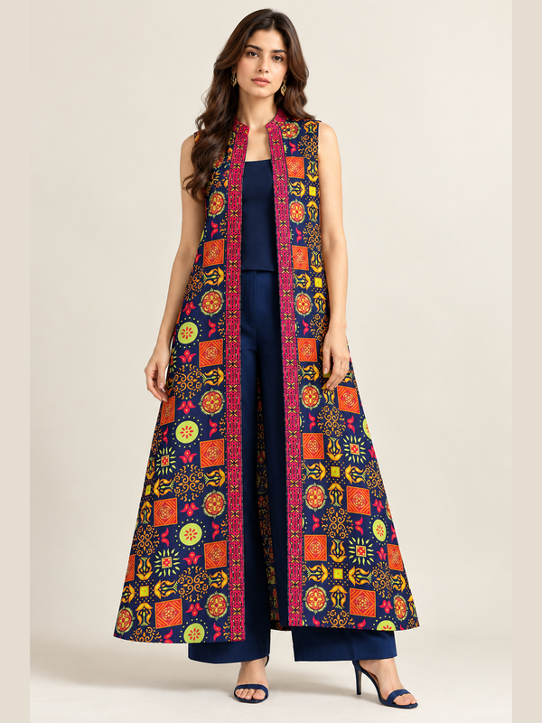 Resize the image to fit the frame without cropping. Show the full model from head to toe, including the entire dress and shoes. Add background space if needed. Keep the original model, outfit, colors, and print unchanged.