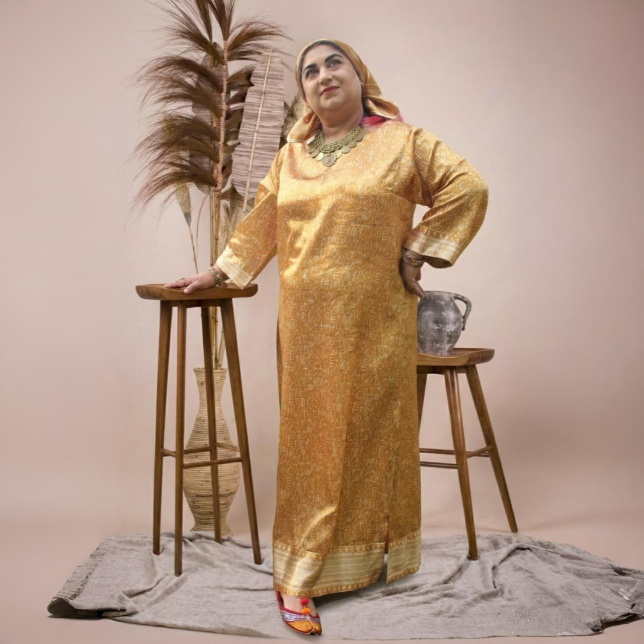 Mustard Indus Script Shirt (Pret)