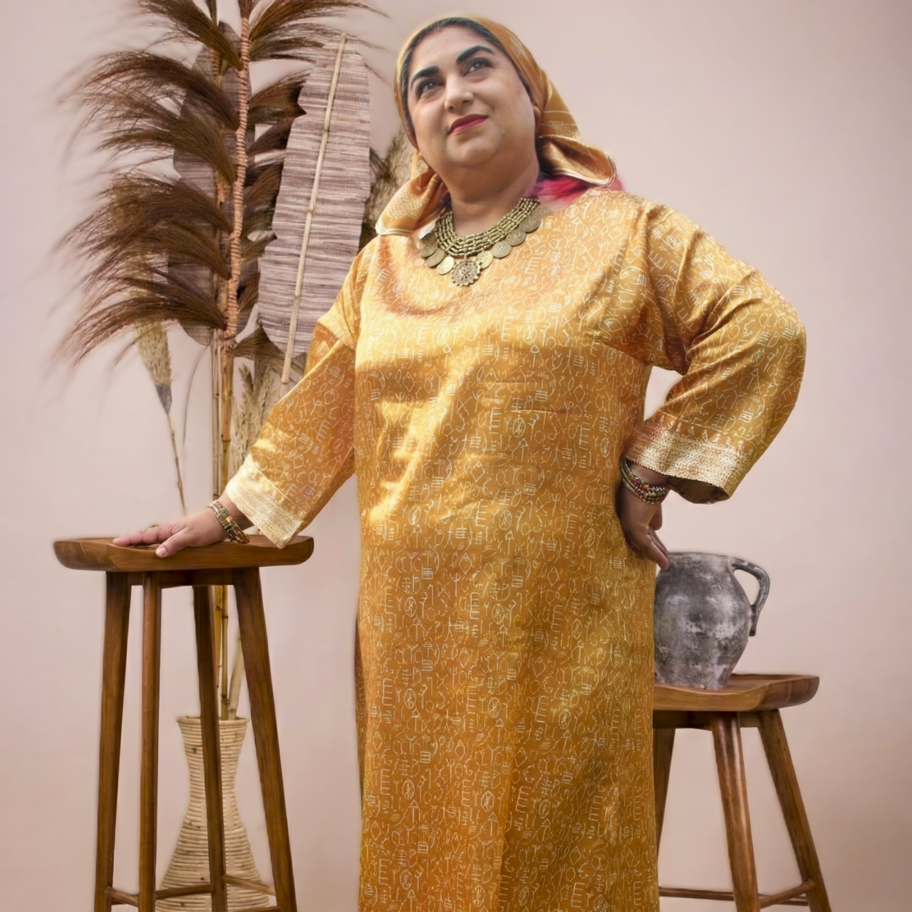 Mustard Indus Script Shirt (Pret)