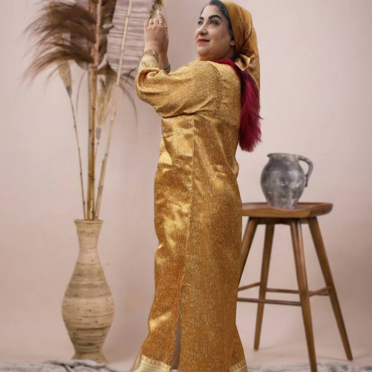 Mustard Indus Script Shirt (Pret)