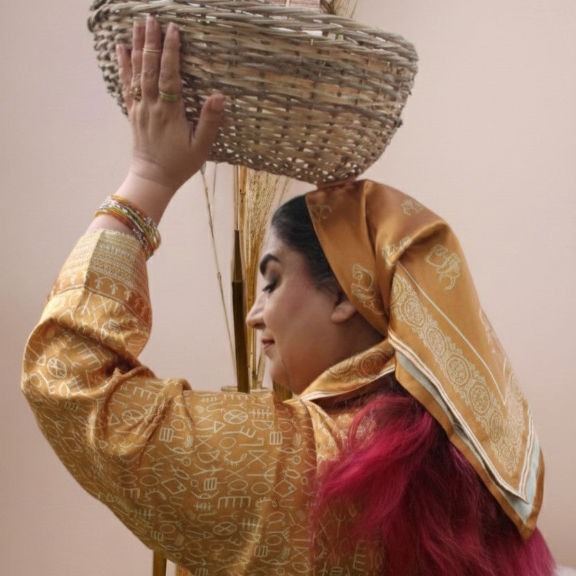 Mustard Indus Script Shirt (Pret)