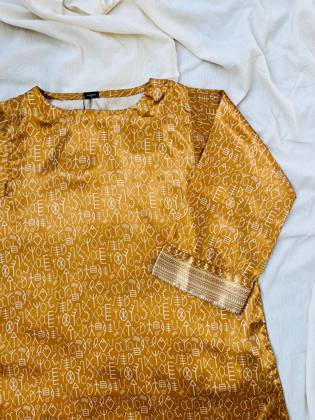Mustard Indus Script Shirt (Pret)